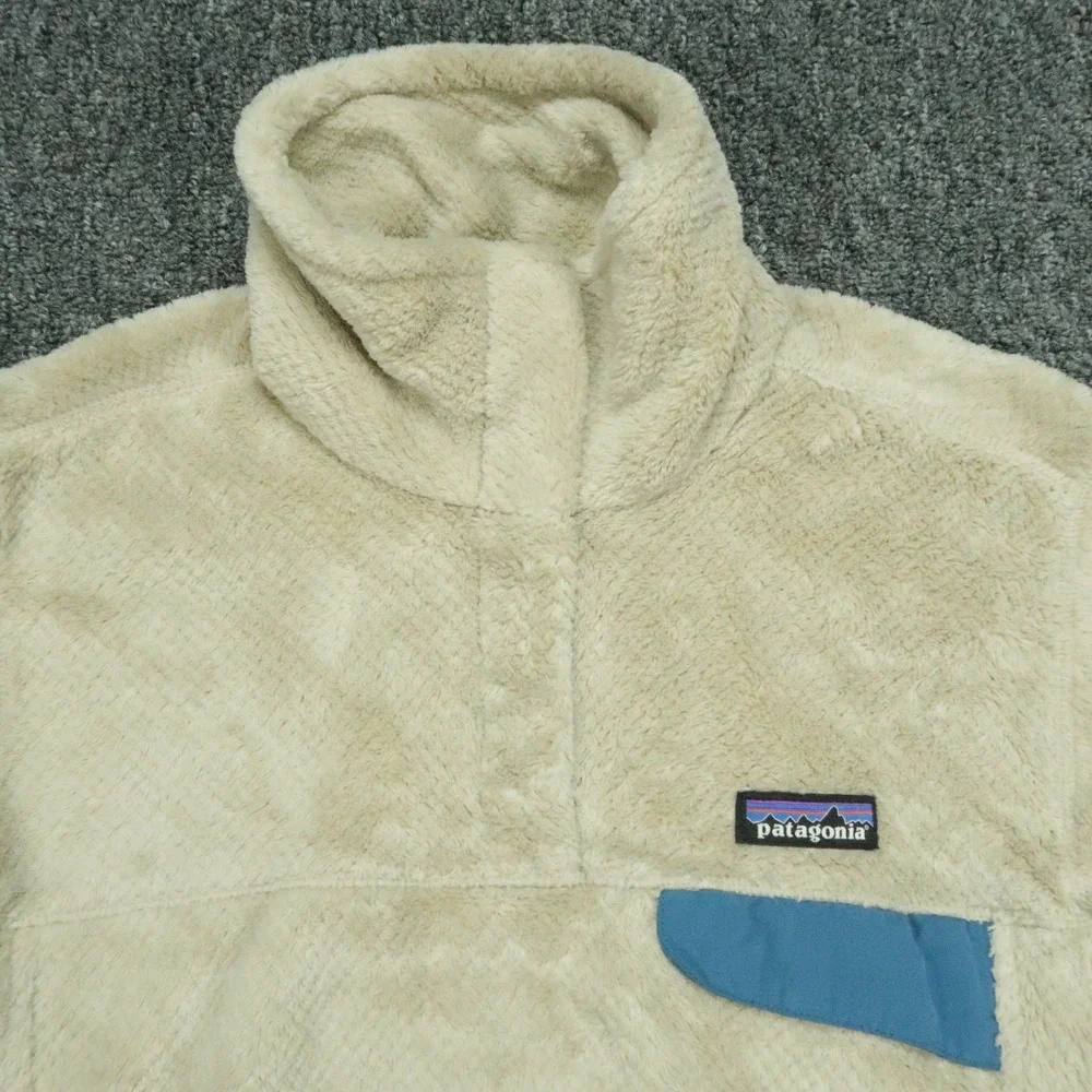 Patagonia Sweater Womens Small Beige Blue Re-Tool Snap-T Pullover Fleece